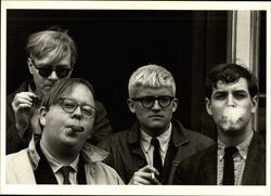 Andy Warhol, Henry Geldzahler, David Hockney and friend Postcard