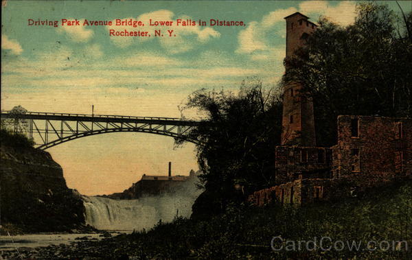 Driving Park Avenue Bridge, Lower Falls in Distance Rochester New York