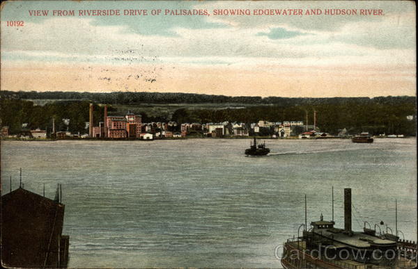 View from Riverside Drive of Palisades, Showing Edgewater and Hudson River New Jersey
