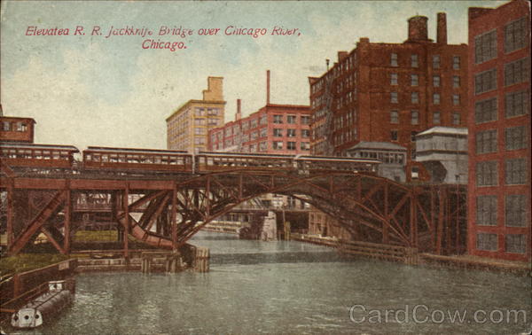 Elevatea R. R. Jackknife Bridge over Chicago River Illinois