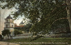 At the old Mission Towers from beneath the Old Sycamore Tree Santa Barbara, CA Postcard Postcard