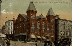 Town House Square and First Church Postcard