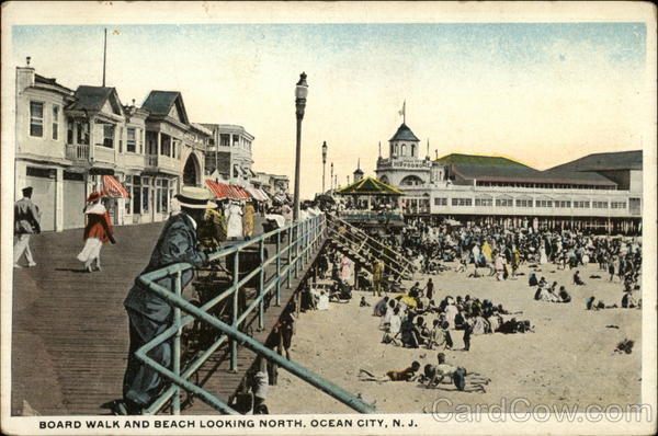 Board Walk and Beach Looking North Ocean City New Jersey