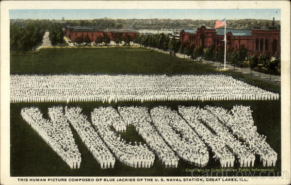 This Human Picture Composed of Blue Jackies of the U.S. Naval Station Great Lakes Illinois