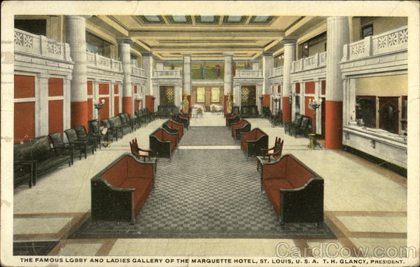 The Famous Lobby and Ladies Gallery of the Marquette Hotel St. Louis Missouri
