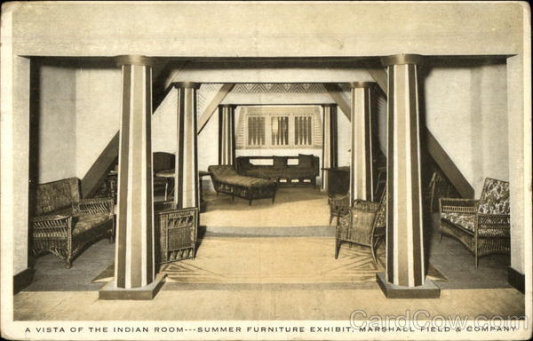 A vista of the Indian Room - summer furniture exhibit, Marshall Field & Co