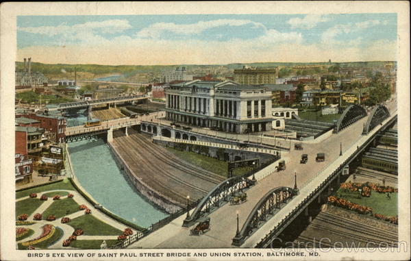 Bird's Eye View of Saint Paul Street Bridge and Union Station Baltimore Maryland