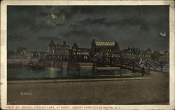 Heck St. Bridge, Wesley Lake, At Night, Asbury Park Postcard