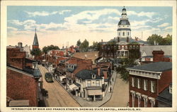 Intersection of Main and Francis Streets, Showing State Capitol Postcard