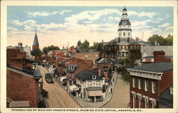 Intersection of Main and Francis Streets, Showing State Capitol Annapolis, MD Postcard Postcard