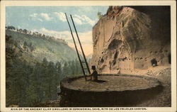 Kiva of the ancient cliff dwellers in Ceremonial Cave Taos, NM Postcard Postcard