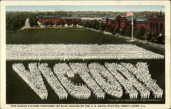 This Human Picture Composed of Blue Jackies of the U.S. Naval Station Postcard