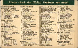 Please check the McNess products you need Postcard