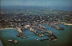 Air View of Nantucket Docks and Waterfront Postcard