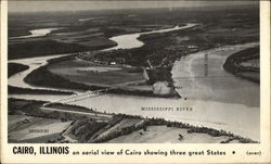 An aerial view of Cairo showing three great States Illinois Postcard Postcard