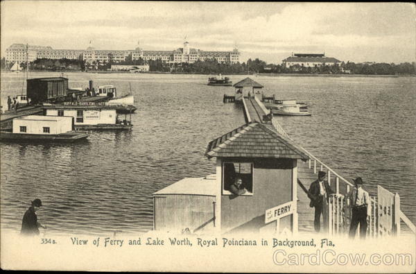 View of Ferry and Lake Worth, Royal Poinciana in Background Florida