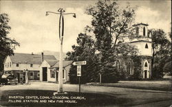 Episcopal Church, Filling Station and New Fire House Postcard