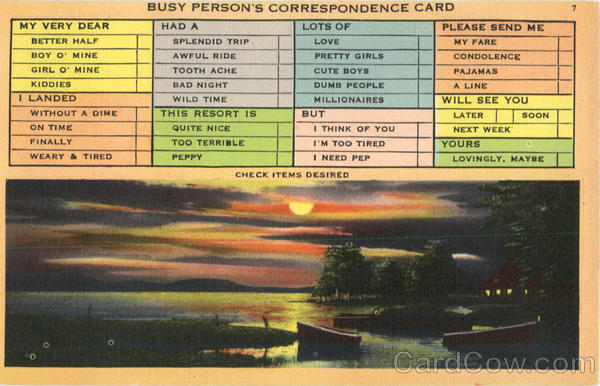 Busy Person's Correspondence Card Boston Massachusetts