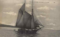 Fishing Schooner Anchored Off Shore Postcard