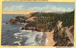 Light House and Highway Tunnel, Oregon Coat Highway Postcard