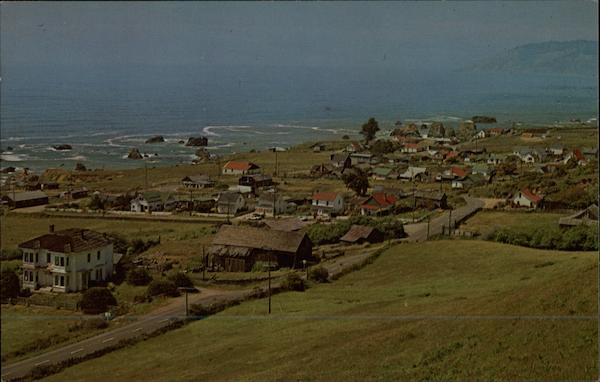 Aerial view of town and ocean Westport California