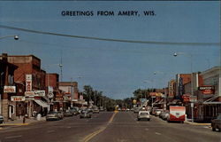 Greetings from Amery, Wis Wisconsin Postcard Postcard