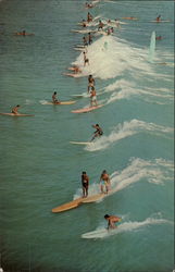 Surfers at Waikiki Postcard