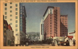 Hollywood Blvd. and Vine St California Postcard Postcard