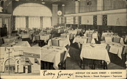 Teddy George: Midway on Main Street. Oshkosh. Dining Rooms. Styeak Dungeon. Taproom Postcard