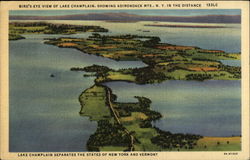 Bird's eye view of Lake Champlain Vermont Postcard Postcard