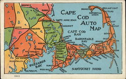 Cape Cod Auto Map Massachusetts Maps Postcard Postcard