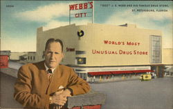 Doc. J. E. Webb and his famous Drug Store, Webb's City St. Petersburg, FL Postcard Postcard