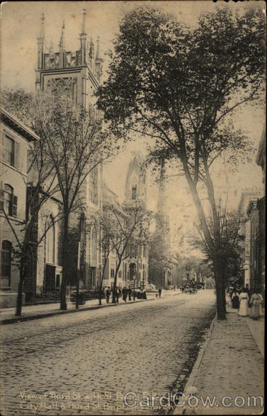 View of Third St. with St. Paul's P.L. Church, City Hall & Third St. Baptist Church Troy New York