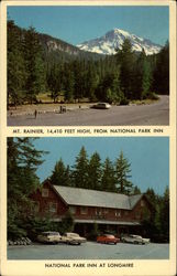 National Park Inn and View of Mt. Rainier Postcard