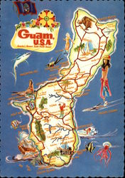 Sketch Map of Guam, USA Postcard