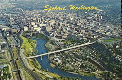 Aerial view of Spokane Postcard