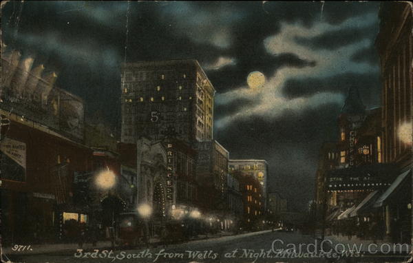 3rd St., South from Wells at night Milwaukee Wisconsin
