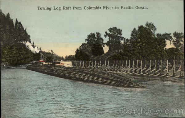 Towing Log Raft from Columbia River to Pacific Ocean