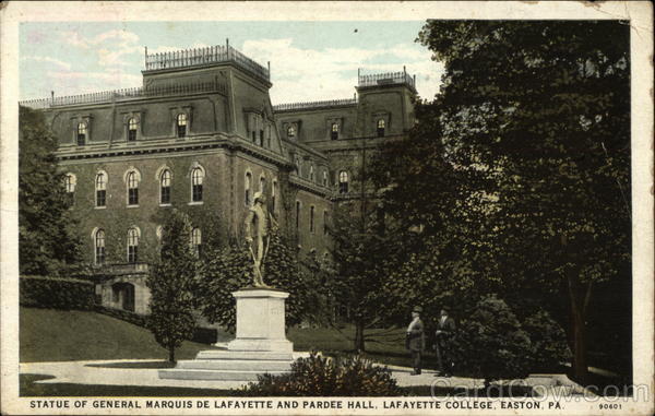 Statue of General Marquis De Lafayette and Pardee Hall, Lafayette College Easton Pennsylvania