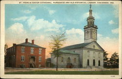 St. Francis Xavier Cathedral, Parsonage and Old Historical Library Postcard