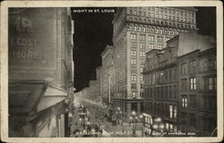 Night in St. Louis: Broadway North of Pine Street Postcard