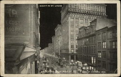 Night in St. Louis: Broadway North of Pine Street Missouri Postcard Postcard