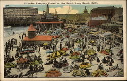 An everyday crowd on the beach Long Beach, CA Postcard Postcard