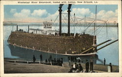 Mississippi River Steamboat, loaded with Cotton Postcard