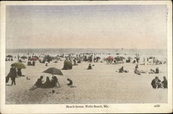 Beach Scene Wells Beach, ME Postcard Postcard