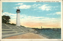 Seawall and Lighthouse Biloxi, MS Postcard Postcard