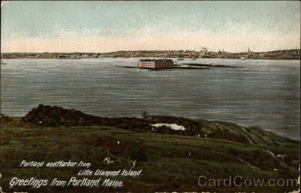 Portland and Harbor from Little Diamond Island Maine