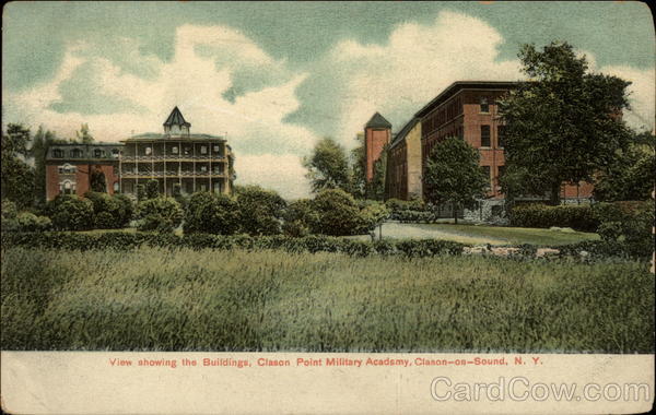 View showing the Buildings, Clason Point Military Academy Clason-on-Sound New York