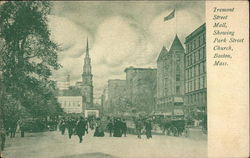 Tremont Street Mall, showing Park Street Church Postcard