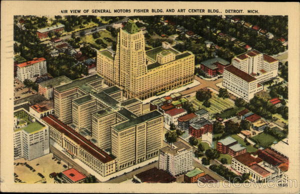 Air View of General Motors Fisher Bldg. and Art Center Bldg Detroit Michigan